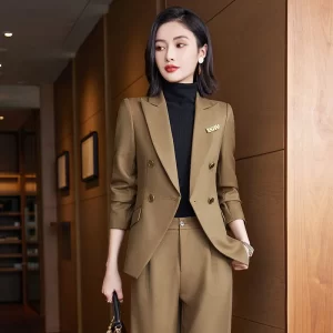 Elegant Women's Double Breasted Blazer Pants Set 2025 Autumn Winter Fashion Office Work Outfit Lady Matching Set Trousers Jacket